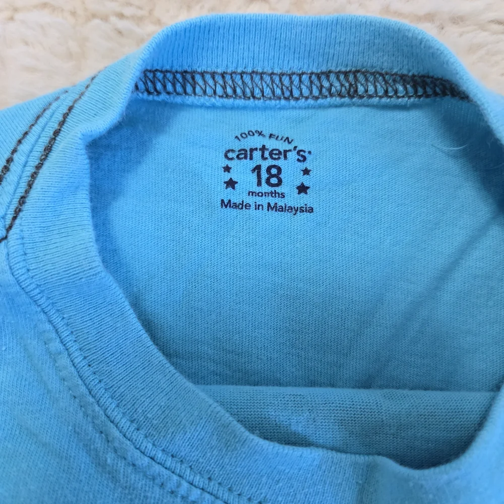 Carter's 18 Month Black Bear Tough Guy Graphic Long Sleeve Blue Tee